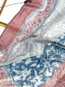 Lenço leve estampado com franjas, design elegante, xale feminino, respirável, para proteção solar na praia, versátil para a cabeça, ideal para primavera/verão. - Rosa Empoeirado - Ver 5