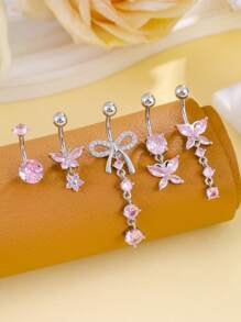 6 PCS Silver Butterfly Flower Chain Belly Button Ring