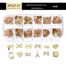 1盒彩色美甲贴纸金属指甲饰混合尺寸美甲用品3D蝴蝶爱花布洛克美甲配件DIY指甲宝石美甲用品适合女孩女士指甲 - 彩色 - 查看 5