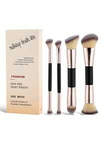 4件套专业双头化妆刷套装，包含斜角粉底刷、轮廓刷、腮红刷、散粉刷、眼影刷、遮瑕刷、高光刷和晕染刷，采用柔软纤维制成，便于携带，是送给女性朋友的理想礼物。 - 黑色 - 查看 2