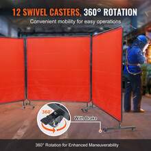 Welding Screen With Frame 3 Panel 6' X 6' Welding Curtain Screen 12 Wheels - Red - View 3