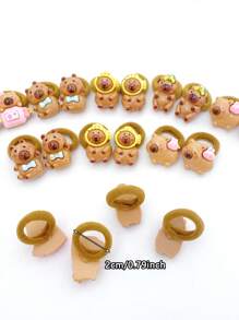 10pcs/Pack Capybara Design Hair Ties For Little Girls, Cute Cartoon Fabric Hair Scrunchies, Brown - Mixed color - View 4