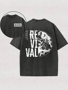 230g Double-Sided Washed, Revival Resurrection God Printed T-Shirt, High-Quality Wax Printed Cotton Retro Fashion Brand T-Shirt, Men's T-Shirt, Beach Essential, Summer T-Shirt, Holiday Gift, Perfect Gift - 黑色 - 查看 1