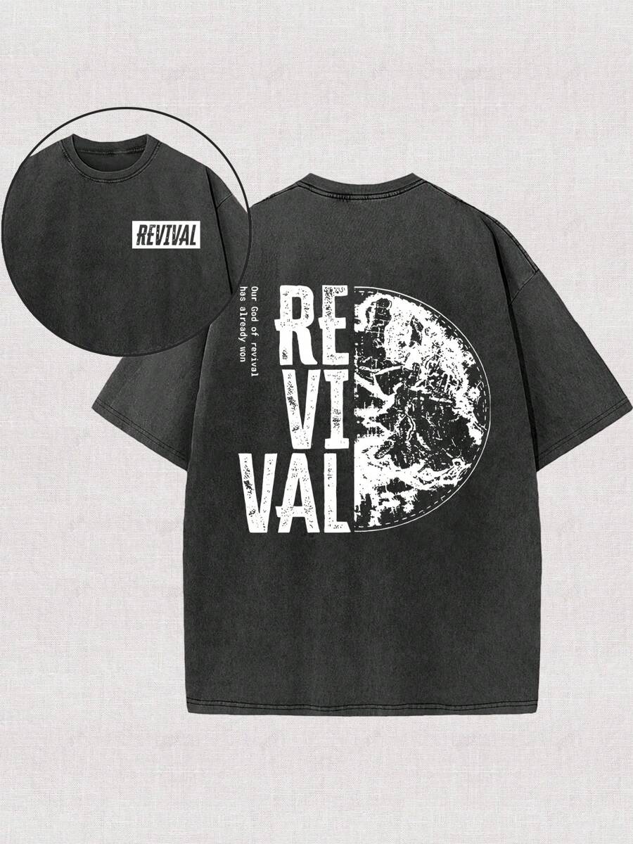 230g Double-Sided Washed, Revival Resurrection God Printed T-Shirt, High-Quality Wax Printed Cotton Retro Fashion Brand T-Shirt, Men's T-Shirt, Beach Essential, Summer T-Shirt, Holiday Gift, Perfect Gift - 黑色 - 查看 1