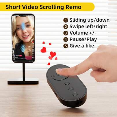 Bluetooth Camera Remote Shutter With Zoom And Front/Rear Camera Switch, Suitable For Photography And Video Blogging, Wireless Video Scrolling, Compatible With Android Smartphones