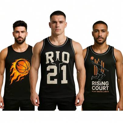 KIT 3 Regatas Dry Fit Esportivas Com Estampas Variadas Para Academia Treino Corrida Verão