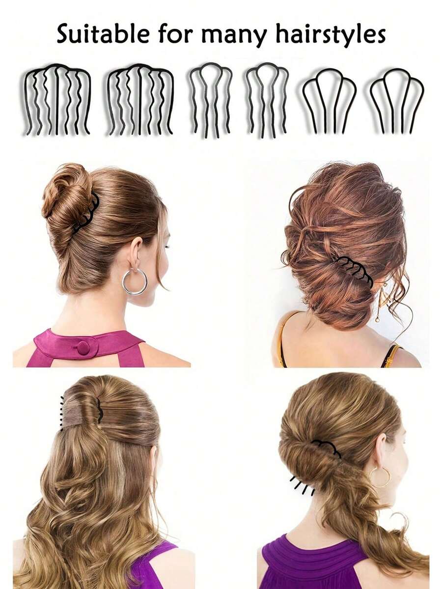 6 件套发梳套装 - 齿 U 形发叉夹齿发髻 - 复古风格发饰，适合卷发或正常发质的女性 - 无香型，黑色发夹，适合经典发型，适合所有发质，复古简约优雅的伴娘发夹，适合送给朋友、情侣、老师、新娘婚礼伴娘纪念品、日常休闲装发夹，便携，适合旅行和外出 - 彩色 - 查看 1