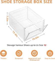 Large Shoe Boxes Clear Plastic Stackable,Drop Front Shoe Box With Clear Door, Shoe Containers For Sneaker Display,Fit Up To US Size12 (Clear, 10 Pack) - Clear - View 3