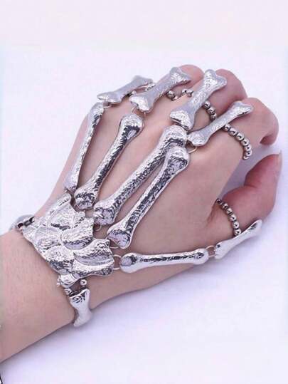 Bransoletka na palec z czaszką w stylu vintage, szkielet, kość, męska, elastyczna, dla kobiet, prezenty na Boże Narodzenie i Halloween, gotycki wystrój