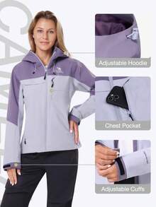 CAMEL Windbreaker For Women Purple Black Lightweight Waterproof With Hood Softshell Rain Coat Women's Outdoor Adventure Jackets - 紫色 - 查看 4