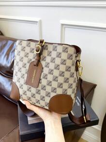 High-End Commuter Tote Bag, Bucket Bag, Women's Fashion New Style, Plaid Pattern, Women's Shoulder Crossbody Bag, Retro Versatile, Large Capacity Handbag, Best Mother's Day Gift