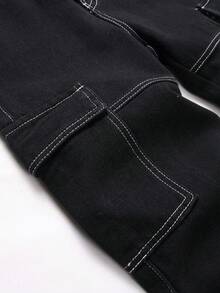 Classic Fashion Tween Boys Elastic Waist Denim Jeans - Black - View 8