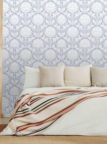 1 卷优雅蓝色花卉自粘壁纸，波西米亚叶子图案，即撕即贴，防水壁纸，可移除接触纸，易于安装，适用于家居装饰、卧室、客厅、厨房壁纸、家具橱柜表面翻新贴纸、返校季和秋季节日礼物，17.32 * 118.11 / 196.85 英寸