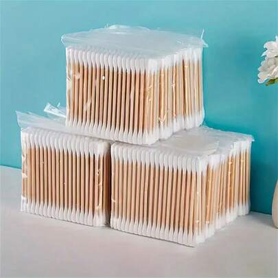 优质双头清洁棉签，木柄设计，温和清洁耳鼻，必备美容工具，附赠收纳袋，无香型，方便化妆和个人护理