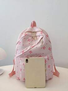 1个可爱学院风双肩包，蝴蝶结设计，带笔记本电脑隔层和可调节肩带，休闲轻便旅行包，适合女孩/青少年/学生/毕业生，是日常使用、外出、旅行、上学和返校的理想之选。 - 粉色 - 查看 3