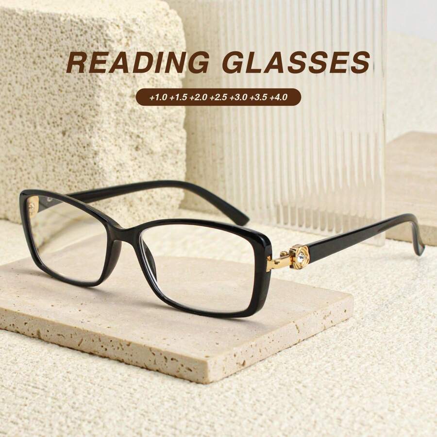 1 Stück modische quadratische minimalistische Lesebrille für Frauen, eleganter Blumendekortempel, hochauflösende Gläser, bequem für den Bürogebrauch