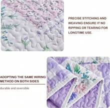 3 Pieces Floral Quilt Set Queen, Patchwork Purple N Pink Flowers Design, Smooth Soft Microfiber Quilt, Bedspread Bed Cover For All Season, 1 Quilt And 2 Pillow Shams- 90x90 Inches,10952955 - 淺灰紫 - 查看 6