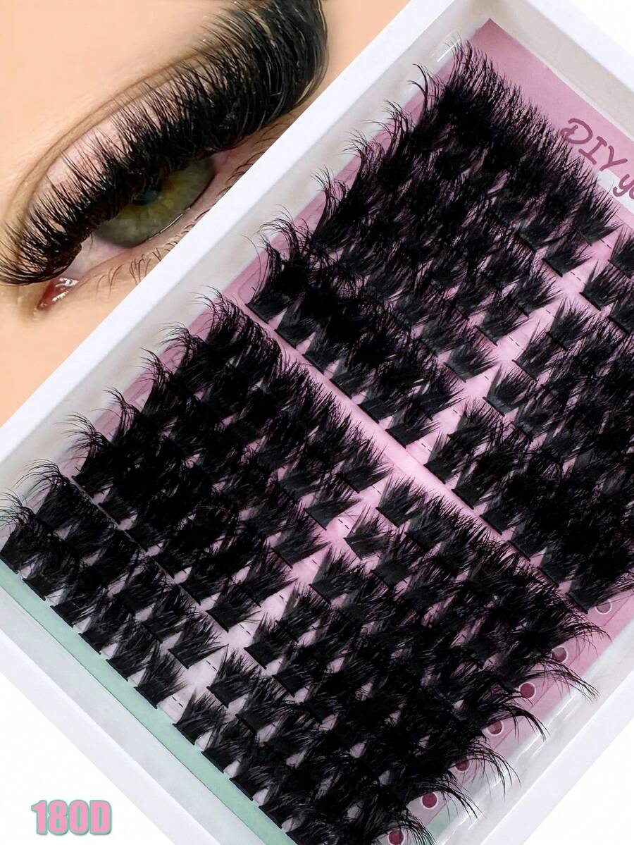 168pcs DIY Faux Mink Lashes 180D Fluffy Individual Eyelash Extensions, 5D Effect 0.07mm Curled Lash Extensions, Drama Lashes 10-18mm Mixed Tray, Makeup Tools, High Capacity Personal Lash Extensions, Suitable For Home Use, Suitable For Daily Makeup And Costume Play - D - 查看 1