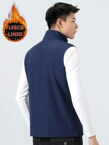 Gilet termico senza maniche da uomo, stile cardigan con collo alto, adatto per alpinismo, viaggi, sport casual, pesca in autunno/inverno - Blu reale - Visualizzare 3