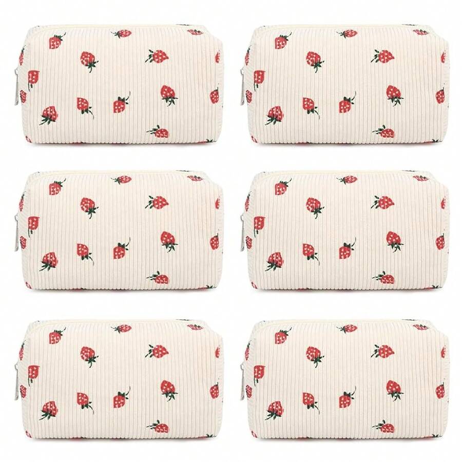 Checkered Makeup Bag Preppy Cosmetic Bag Bulk Blue Makeup Pouch Travel Toiletry Bag Organizer Cute Makeup Brushes Storage Bag Women Fashion - 燈芯絨小草莓 - 查看 1