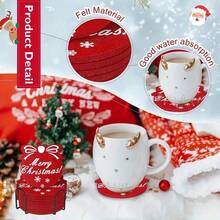8pcs/16pcs Christmas Table Decor Placemats, Thick Felt Material Anti-Slip Tableware Pads, Merry Christmas Absorbent Coasters For Tea/Water Cups, Suitable For Holiday Party Table Decorations - Red - View 8