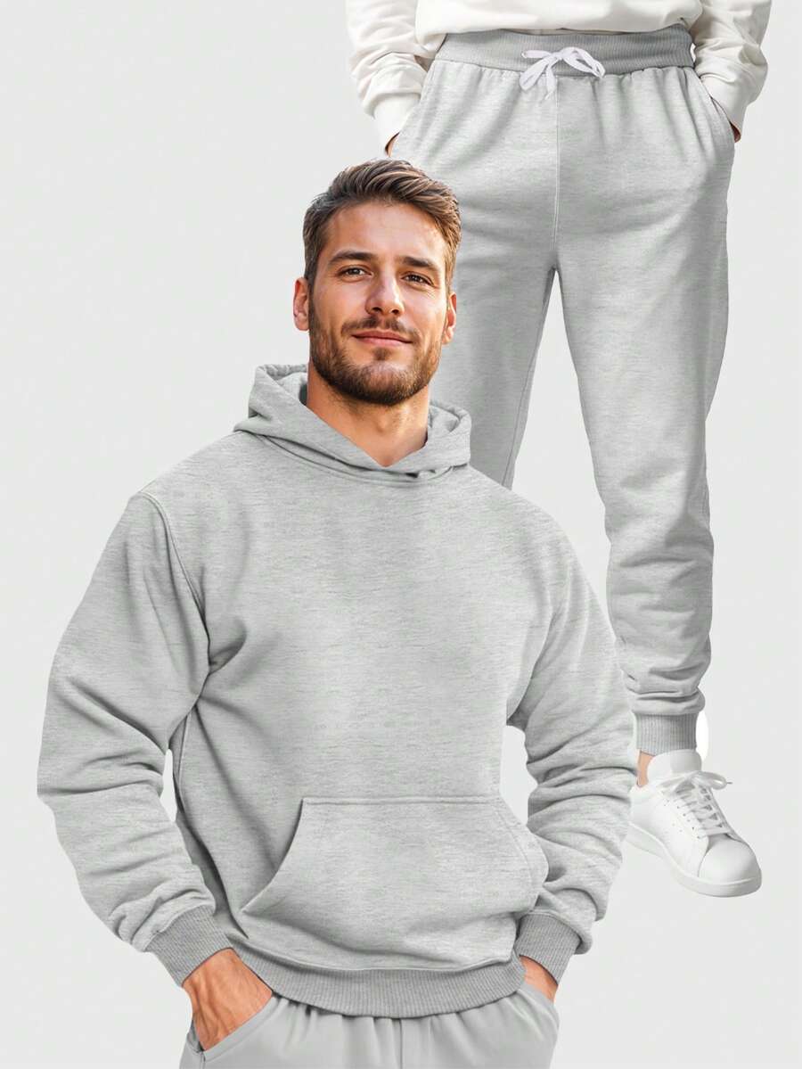 Men's Plain  Sweatshirt And Pants Set, Various Colors, No Print - Màu Xám nhạt - Xem 1