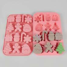 14-Cavity Silicone Christmas Cake Mold With Gingerbread, Candy Canes, Gifts, Trees, Non-Stick, Easy Release & Clean - Pastel Pink/Blue Colors For Holiday Baking, Parties, Gifts - Reusable Baking Mold For Cookies, Ice Cubes, Candies - Compatible With Halloween, Christmas, New Year Celebrations