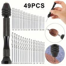 49 pezzi Mini Kit Trapano Manuale, Set Punte Trapano 0,2-3,4mm (Lega di Alluminio) - Strumenti per Gioielleria e Artigianato, Trapano a Mano per Foratura e Allargamento di Piccoli Fori per Riparazione Orologi, Gioielleria, Bricolage, Lavorazione del Legno, Modellismo, Strumenti per Foratura Manuale in Lega Industriale