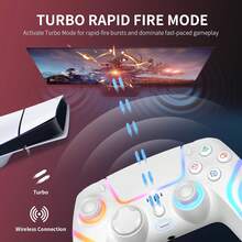 TOPWOLF 蓝牙游戏手柄，支持震动反馈、连发、耳机接口，兼容 PC，电竞 RGB 无线游戏手柄，带呼吸灯，1000mAh 电池，可编程按键，霍尔传感器和 3D 摇杆，P4 游戏手柄 - P4手柄 - 查看 5