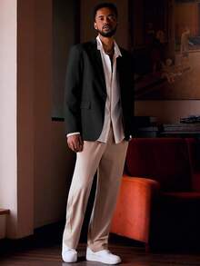 MALE Men's One Button Suit Elegant Solid Color Blazers Lightweight Sport Coats BlazerChristmas SK9H - 黑色 - 查看 8