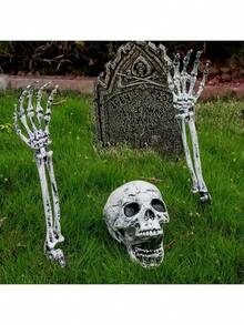 3PCS Halloween Courtyard Props, Three Pieces Skeleton Set, Themed Party Courtyard Horror Decoration Ornament Skeleton Set, Happy Halloween!
