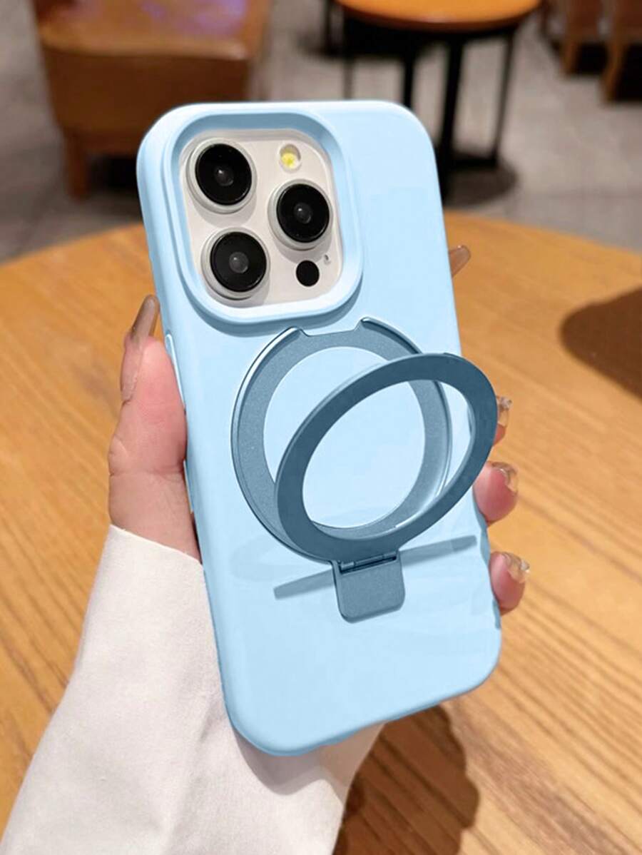 1pc Luxury Liquid Silicone Matte Invisible Ring Holder Stand Case Compatible With Iphone16 15 14 13 12 11 Pro Plus Max Wireless Charge Waterproof Shockproof Anti-Fall Scratch Resistant - Sky Blue - View 1