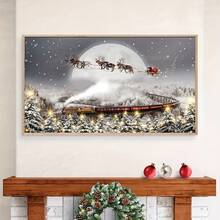 1 Pc Canvas Painting,Winter Wonderland Canvas Printed Poster - Steam Train, Santa Claus And Reindeer: The Perfect Choice For Christmas, New Year, Valentine's Day And Easter Decorations. Wall Art, St. Paul's Day, Canvas Printed, Perfect For Room Decoration , Wooden Framed Art,High Quality ,Thickness 2.25cm/1inch  Wall Art Prints Poster Direct Hanging Decor For Home Gifts,Living Room, Bathroom, Bedroom, Kitchen,Bar,Office - 白色 - 查看 1