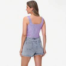 Women's Sequin Square Neck Tank Top With Sleeveless Design And Cropped Fit - Purple - 紫色 - 查看 2