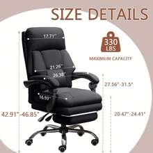 Office Chair Adjustable Height Executive Desk Chair With Foot Rest Comfy Computer Chair High Back Ergonomic Leather Office Chairs - Black - View 6