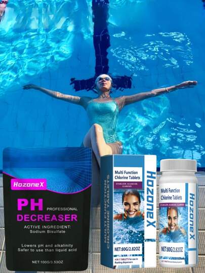 Potrójny papier testowy pH do basenów Środek obniżający pH Tabletki musujące z chlorem do basenów Czyszczenie jakości wody Usuwanie glonów Dekontaminacja zielonej wody Tabletki musujące