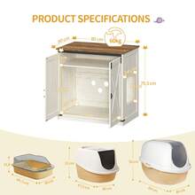 Hzuaneri Cat Litter Cabinet, Hidden Cat Cabinet With Storage Space, Cat House With Magnets, Farmhouse Style, 80 X 50 X 79.5 Cm, Suitable For Hallway, Bedroom, Vintage Brown-White