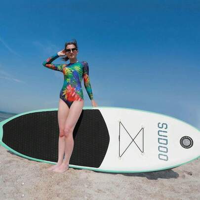 10FT Inflatable Surfboard Stand Up Paddleboard  Paddle Board With Kayak Paddle Hand Pump Carry Bag Green