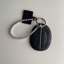 1 件黑色 PU 皮革钥匙扣袋，配时尚银色珠链装饰，迷你多用途袋，贴心的节日礼物 - 黑色 - 查看 9