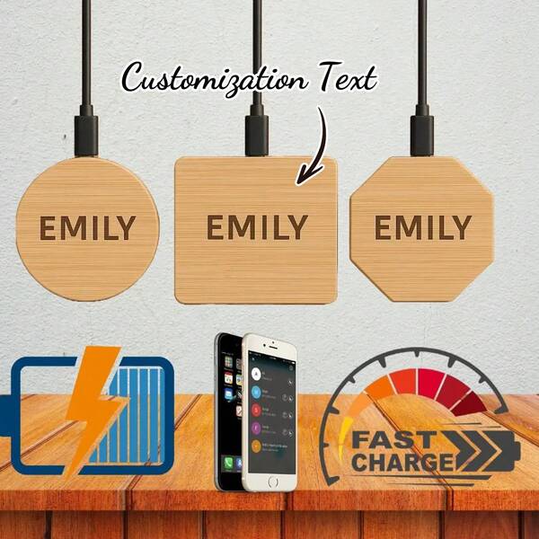 Personalized Wooden Wireless Charger 15W – Fast Charging New Version Charging Pad Bamboo With Name Or Logo – Tech Gift