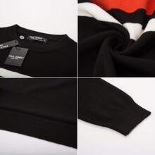 Mens Striped Pullover Sweater Crewneck Contrast Fine Knitted Sweaters - Đen-đỏ-trắng - Xem 9