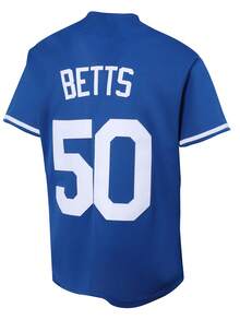 Atonmore Men's 50 Blue Baseball Jersey Casual Sports Shirt Button Embroidered Training Match Sports Shirt - 藍色 - 查看 2
