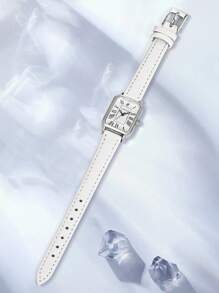 LUCKYFOX 1 件女士高端简约罗马数字方形表盘皮革表带石英手表，适合日常生活和返校