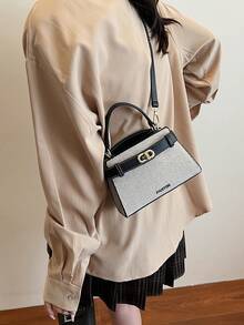 Fashionable Casual Versatile Portable Shoulder/Crossbody/Handheld Contrasting Color Women Small Square Bag - Black - View 4