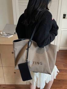 Khaki Tote Bag With Coin Purse, Fashion Minimalist Large Capacity Shoulder Bag With Magnetic Closure, Versatile Casual Handbag Suitable For Daily Use, Commuting, Work, School, Travel, Shopping - Khaki - View 4