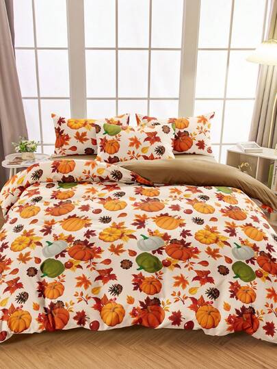 2/3pcs Duvet Cover Set, Pumpkin Pattern Bedding, Ultra Soft Bedding Set, Cozy Room Decor, Skin-Friendly And Breathable, Comfortable And Anti-Pilling, Autumn Warm Tones, Dust-Proof, Includes Duvet Cover And Pillowcases, Duvet Insert Not Included, Suitable For Twin, Full, Queen, King And Other Bed Sizes, All Season, Minimalist Home Textiles, Machine Washable, Easy Care, Autumn Decor, Room Decor, Back To School, Study Supplies