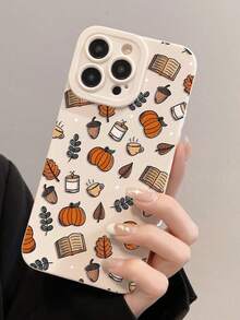 1pc Minimalist Autumn Pumpkin Graphic Pattern White Pupil Full Coverage Anti-Drop Phone Case, Compatible With IPhone 16 ProMax/16/16 Pro/16 Plus/11/15/15 Pro/15 ProMax/12/13/14 ProMax/XS/XR/11 Pro/11 ProMax/12 Pro/12 ProMax/13 Pro/13 ProMax/7 Plus/14 Pro/14 ProMax/14 Plus/7 Plus/8 Plus/8/SE2/12 Mini/13 Mini, Soft Shell, Anti-Yellowing Waterproof Shockproof Scratch Resistant - Multicolor - View 2