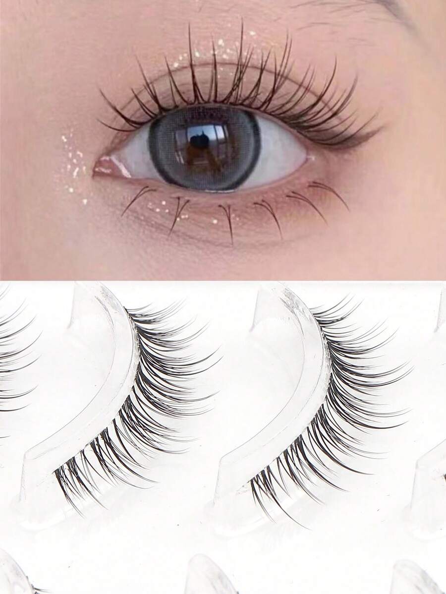 Manga Lashes 5 Pairs Clear Band Natural Look False Eyelashes Makeup Eyelashes For Daily Party Wear, Manga Cosplay Slender Eyelashes - Spiky Manga Lashes - View 1