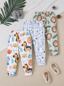 3pcs/Set Toddler Baby Boys Cartoon Print Long Pants For Autumn/Winter - Multicolor - View 2
