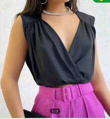 Cropped Women's Blouse Fluist Polyamide Fabric Tank Top Simple Knitted Fabric V-Neck Piece Crossed Casual Holiday Daily Bachelorette Party Travel Summer - 黑色 - 查看 2